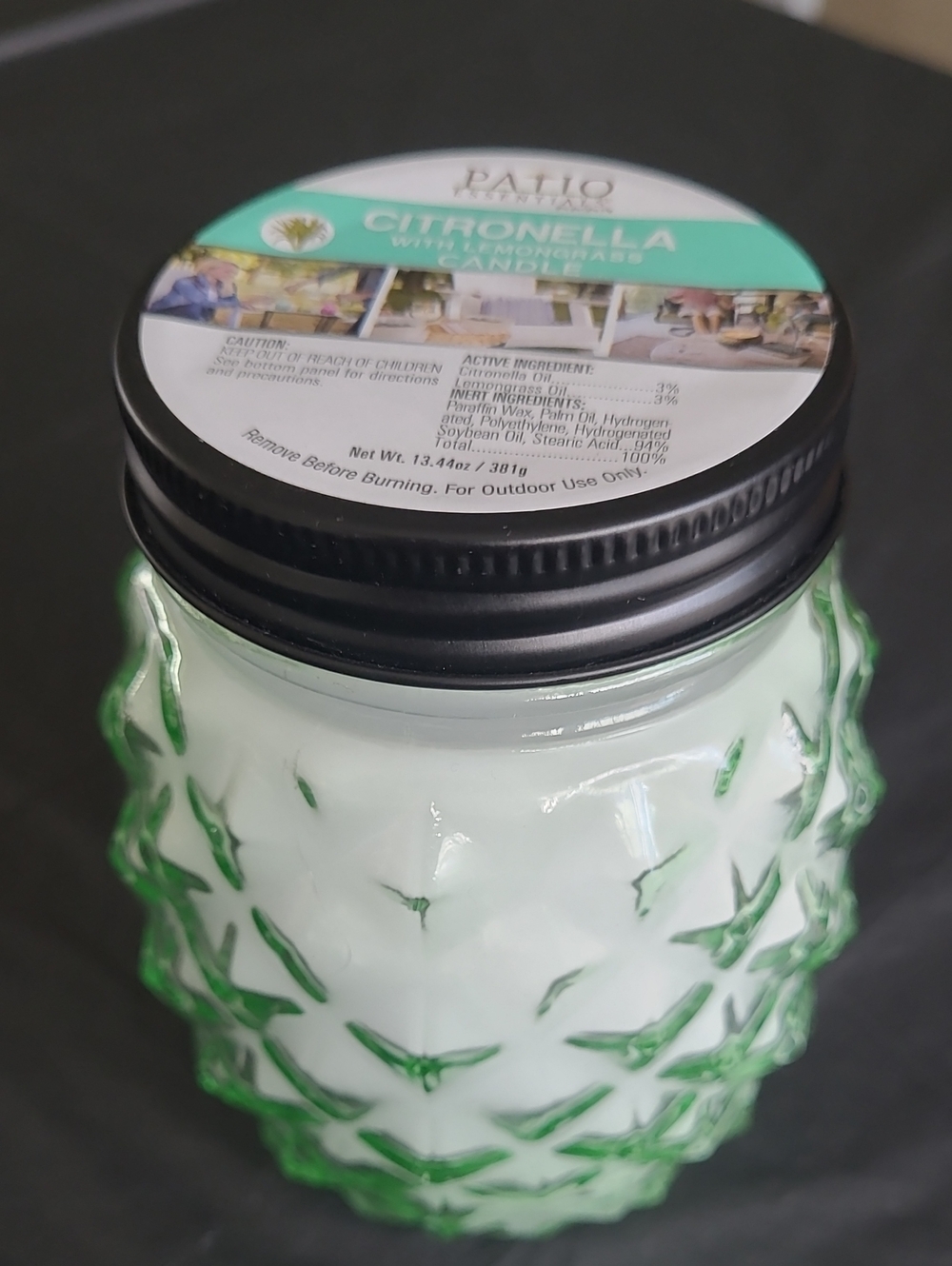 Patio Essentials Citronella Jar Candle in Light Green Glass Jar
